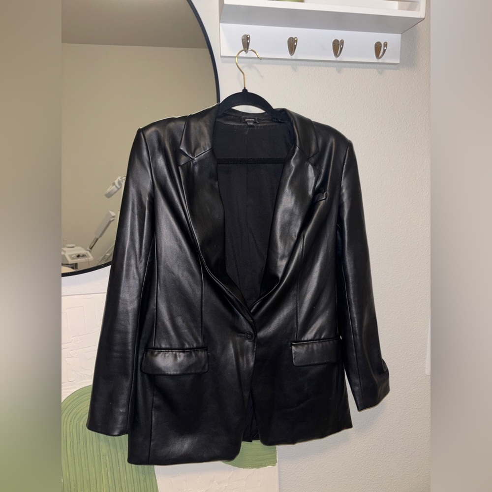 Express Black Faux Leather Blazer Jacket